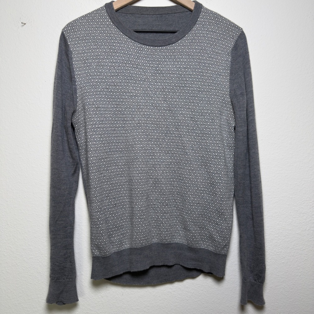 Luciano Barbera Men Wool Silk Cashmere Sweater Medium Gray Geometric Classic